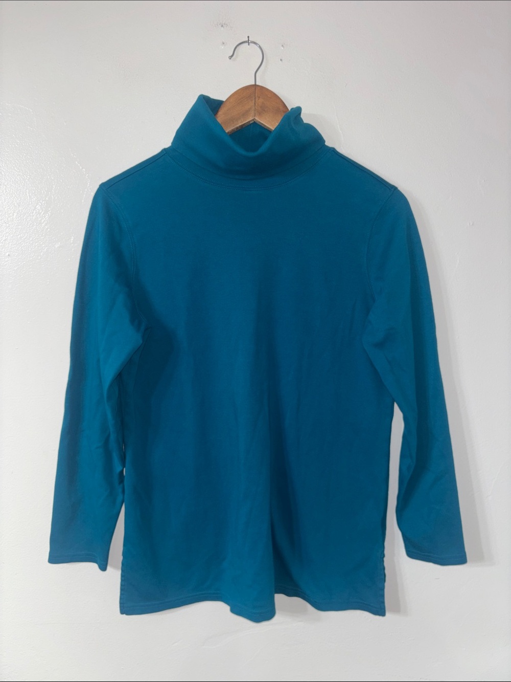 L.L. Bean Teal Blue Turtleneck Long Sleeve Top Fall Layering Size Medium Regular